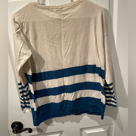 Joie Cream and Blue Striped Wool Blend Sweater - Picture 5 of 6